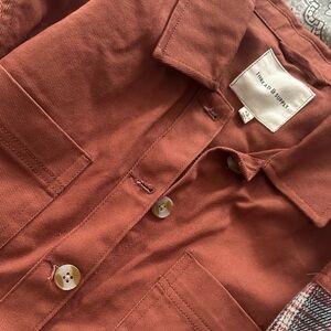 Thread & Supply Burnt Orange with Plaid Sleeves shacket